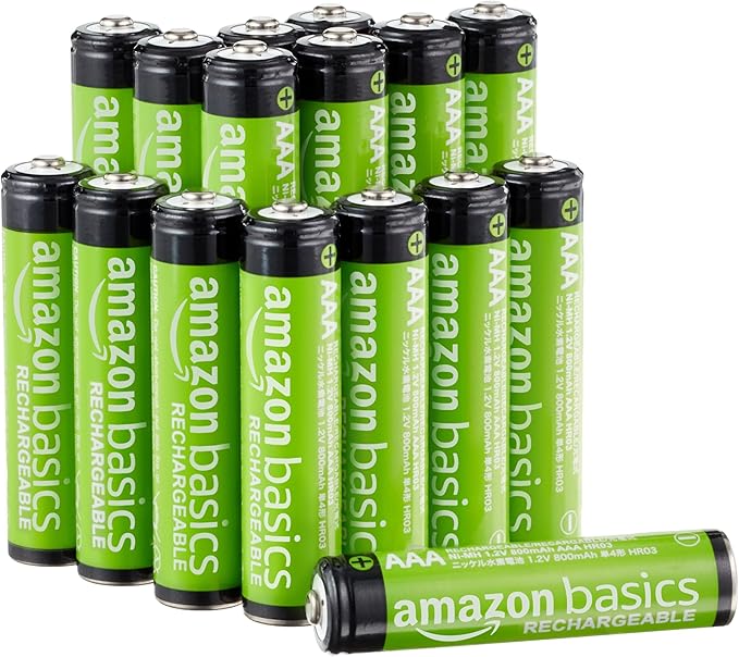 Amazon Basics 16-Pack Rechargeable AAA NiMH Batteries, 800 mAh, Low by AmazonBasics