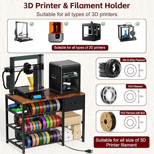3D Printer Stand with Filament Storage Rack, 3D Printer Table with Power Outlet - Image 7