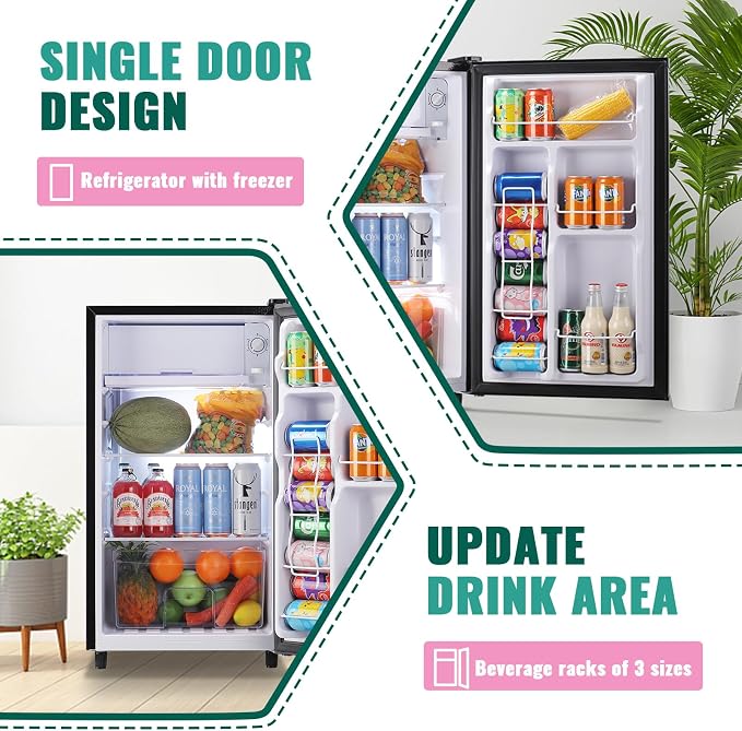 Compact Refrigerator 3.2 CU.FT Mini Fridge with Freezer Single Door Adjustable Temperature Side Door Wire Rack suit for Dorm Office Apartment BLACK - Image 3