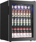 100 Can Beverage Refrigerator Cooler, 2.7 cu.ft Mini Fridge Glass Door for Beer Drinks Wines, Freestanding Beverage Fridge with Adjustable Shelves Blue LED for Home/Office/Dorm/Bar, Black by ICYGLEE