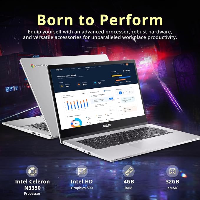 ASUS Chromebook CX1400CNA-WS01 14" HD Anti-Glare Laptop, Intel Celeron N3350 Processor, 4GB RAM, 32GB eMMC, Intel HD Graphics, 720p HD Camera, Wi-Fi, Bluetooth, Chrome OS, Silver (Renewed) - Image 2