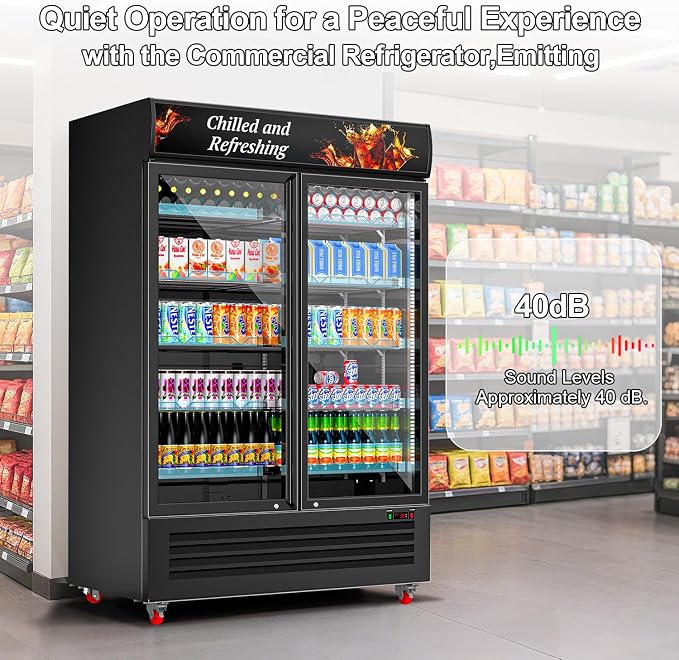 Commercial 2 Glass Door Display Beverage Refrigerator 1370 Can Black | Fast cool, self-closing door, ad board, LED light, for store/office - Image 3