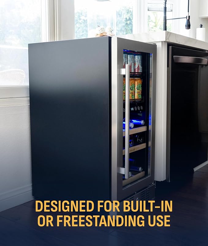 NewAir 15" Dual Zone Beverage Refrigerator & Wine Cooler for 9 Bottles & 48 Cans | Freestanding or Built-In Under Counter Mini Fridge for Beer, Wine and Soda | Stainless Steel - Image 9