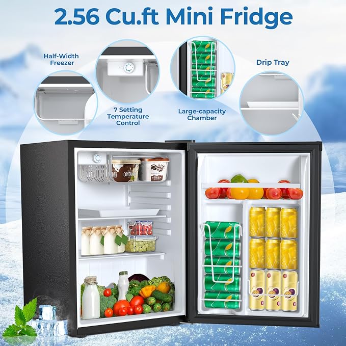 Electactic 2.56 Cu.ft Compact Refrigerator with Reversible Single Door, Silver - Image 2