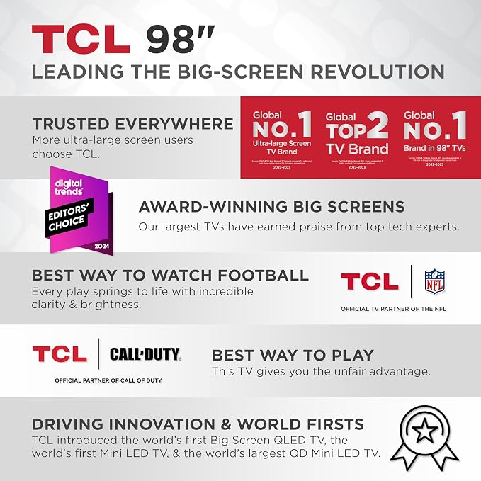 TCL 98-Inch QM85 QLED 4K Smart QD-Mini LED TV with Google TV (98QM851G, 2024 Model) Dolby Vision IQ HDR, Dolby Atmos, Game Accelerator up to 240Hz, Voice Remote, Works with Alexa, Streaming Television - Image 6