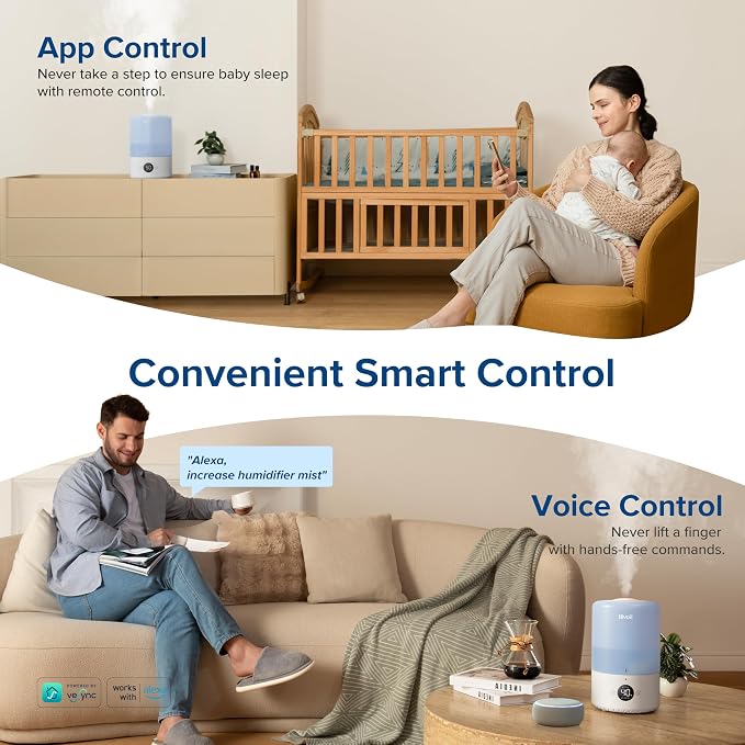 LEVOIT Dual 200S Smart Humidifiers for Bedroom, Top Fill, Customize Humidity for Home, Baby Nursery & Plants with Humidistat, Essential Oil Diffuser, Schedule, Timer, APP & Voice Control, 3L, Blue - Image 3