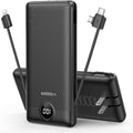 VEGER Portable Charger with Built-in AC Plug and Cables, All in One 10000mAh Ultra Slim Power Bank Travel Essentials, Fast Charging Battery Pack Compatible with iPhone, Samsung, Android (Black) by VEGER