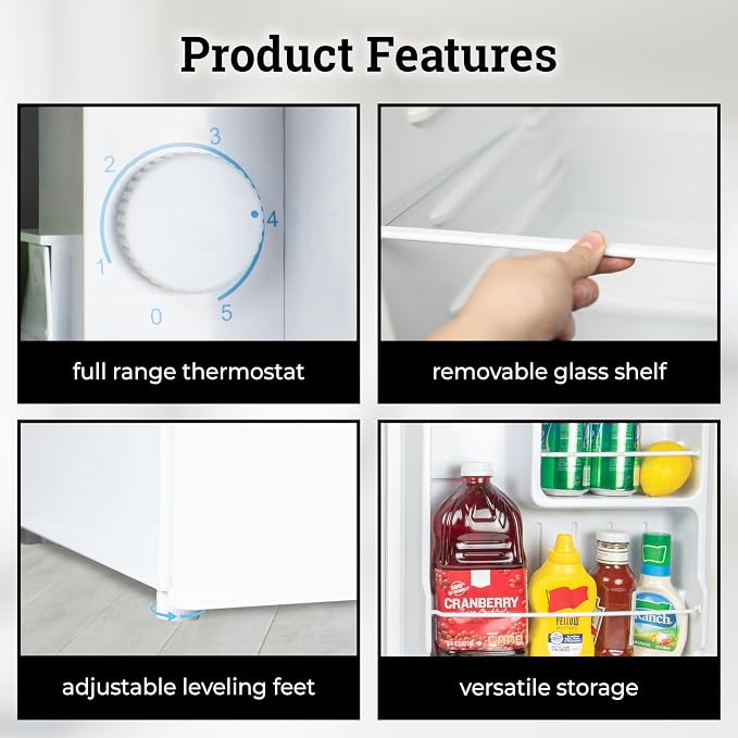 Igloo 1.6 Cu.Ft Mini Fridge with Freezer- Single Door Compact Refrigerator with Glass Shelves for Homes, Dorms & Offices- Keep Snacks, Drinks & Frozen Foods Cool with Temperature Control Fridge- White - Image 3
