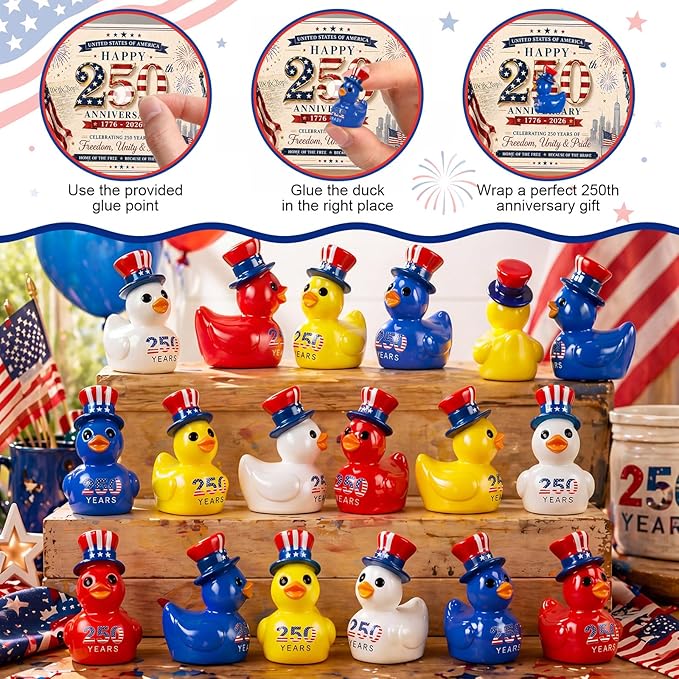 Skylety 200 Pcs Patriotic Mini Ducks 4th of July Independence Day Party Decor - Image 3