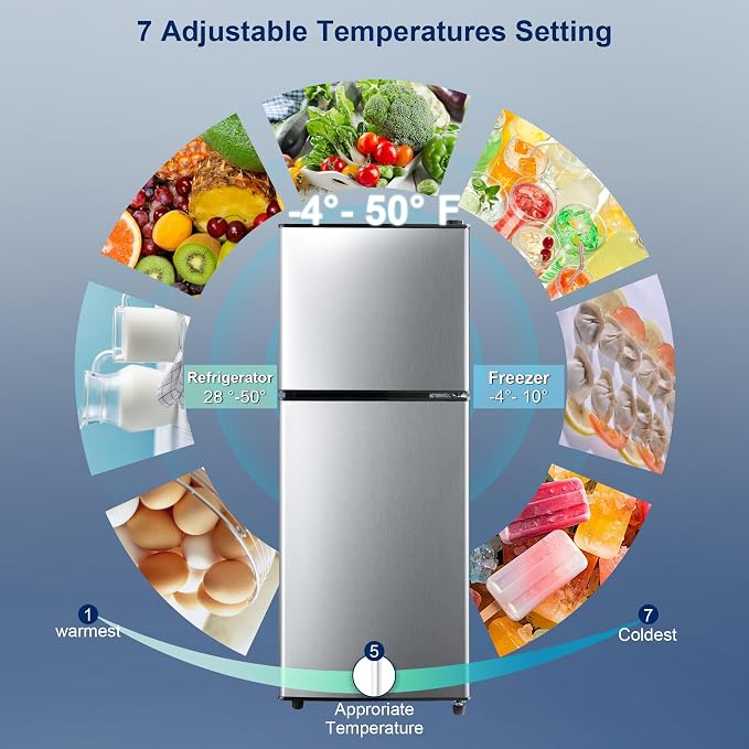 Small Refrigerator with Freezer 4.8 Cu. Ft. Mini Fridge with Freezer Silver | Compact Fridge for Apartment with Adjustable Thermostat & Removable Shelves, Mini Refrigerator for College, Dorm, Office - Image 3