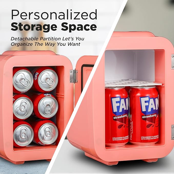 IceBox 4-Liter Mini Fridge Cooler/Warmer, IBMF4BLS, Blush Red | Portable Refrigerator Holds 6 Cans, Compact for Skincare, Beverages and Food, Includes 120V AC and 12V Car Adapters - Image 4