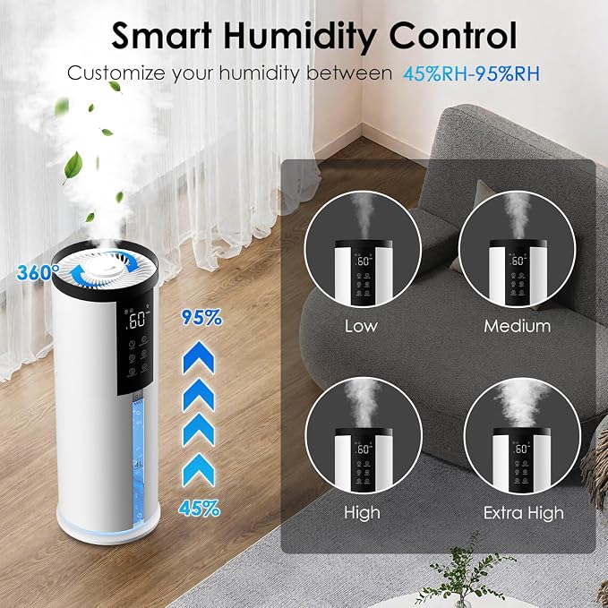 Humidifiers for Bedroom - GloryAir 2.11Gal (8L) Quiet Top Fill Cool & Warm Mist Humidifier Large Room 650 ft² with Humidistat, diffuser, Auto Mode, 7-Color Light for Plants, Baby,Adults, Office & Home - Image 5