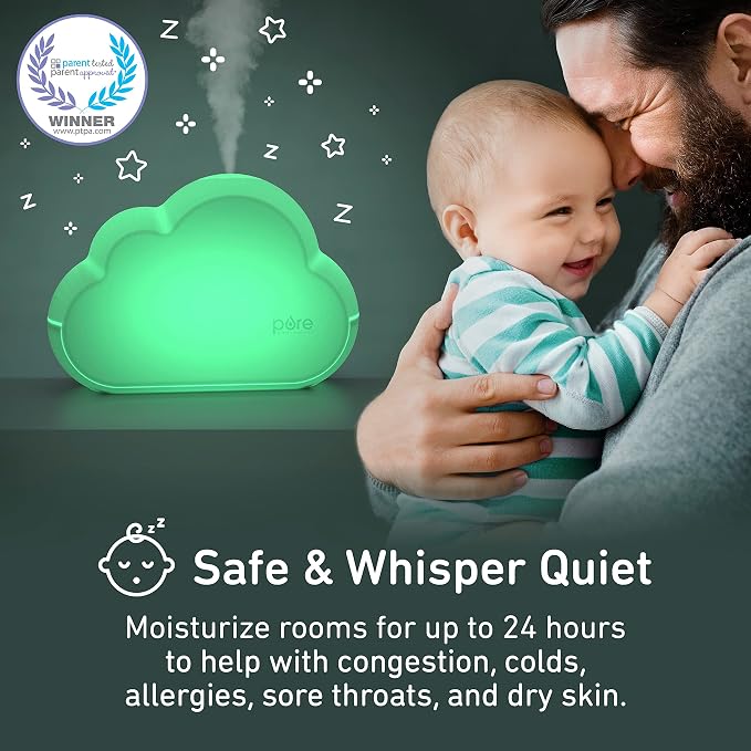 Pure Enrichment PureBaby Cloud Ultrasonic Cool Mist Humidifier Quiet Variable Mist for up to 24 Hrs Ideal for Baby Nurseries & Kids Bedrooms to Relieve Congestion Colds & Coughs, Night Light, BPA-Free - Image 2