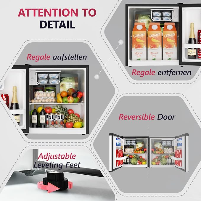 1.7 Cu.Ft Mini Fridge with Freezer, Single Reversible Door Compact Refrigerator, Adjustable Thermostat&Energy Saving Mini Fridge for Bedroom, Dorm, Office, Low Noise, Silver - Image 4