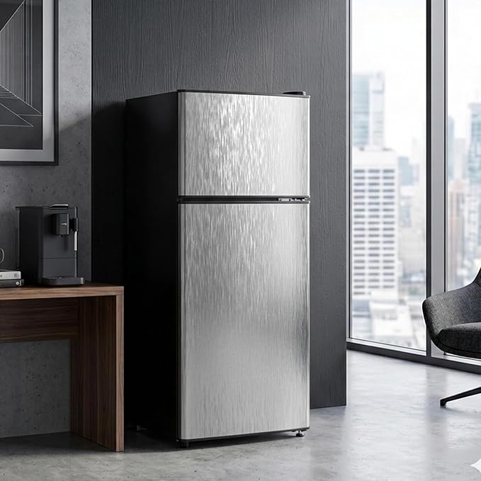 3.2 Cu.Ft Mini Fridge with Freezer, 2 Door Small Refrigerator with Adjustable Thermostat Energy-efficient Low Noise, Compact Fridge for Bedroom, Office, Dorm, Pewter - Image 6