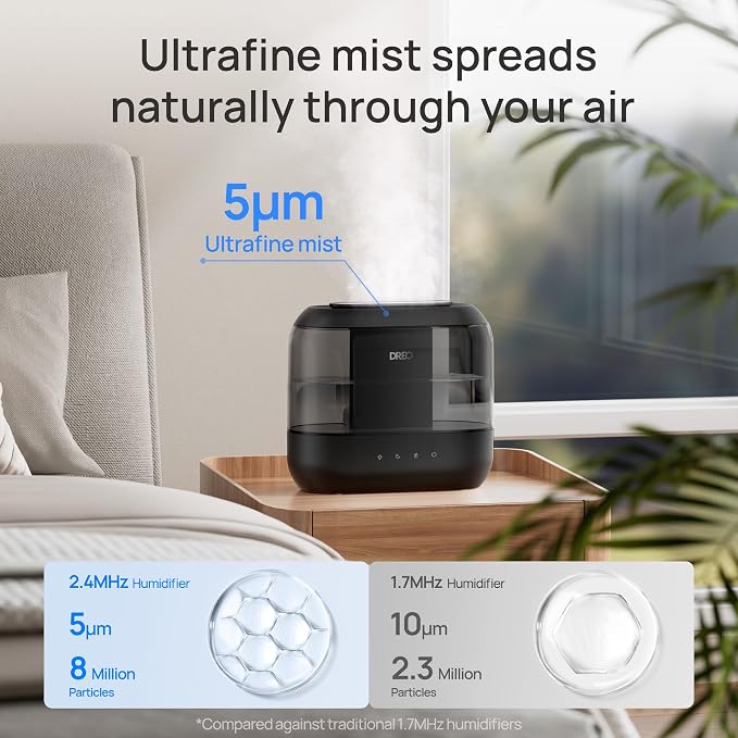 Dreo Humidifiers for Bedroom, 4L Top Fill for Large Room, 36H Runtime, 28 dB Quiet Supersized Cool Mist Air Humidifier for Baby Nursery, Plants, Indoor, Night Light, Easy to Clean & Fill, Black - Image 4