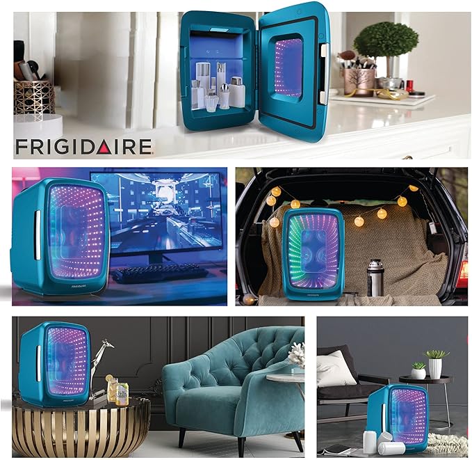 Frigidaire Gaming Light Up Mini Beverage Refrigerator, 6 can, 4 liters, Cooler with large see through door and LED lights Perfect for Gaming Experience, Home, Office, or Cars.12V Charger (Blue) - Image 5