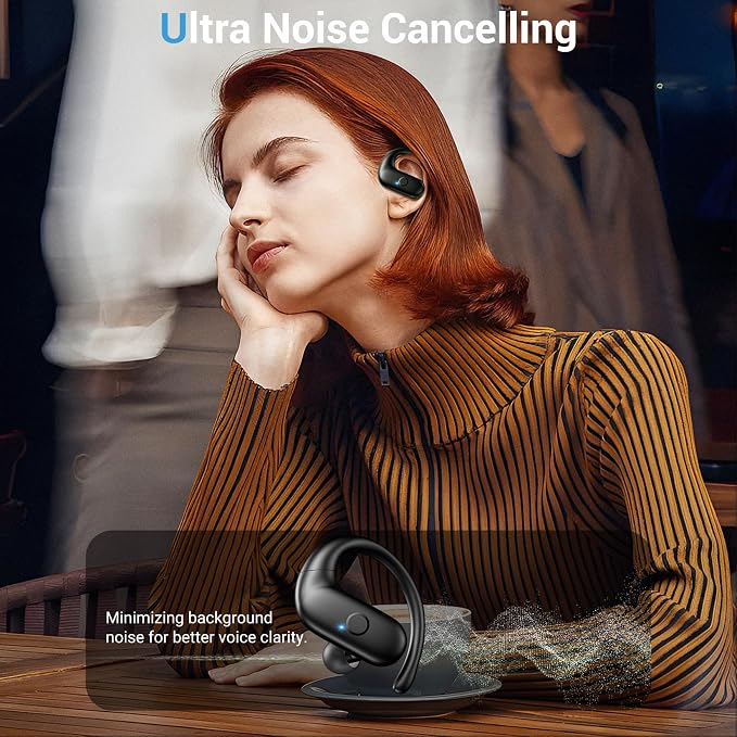 Sport Wireless Earbuds,60Hrs BT5.4 ENC IPX7 Waterproof Earhooks Deep Bass | 14.2mm drivers deliver rich stereo sound. Soft silicone ensures a secure, painless fit for long workouts. - Image 5