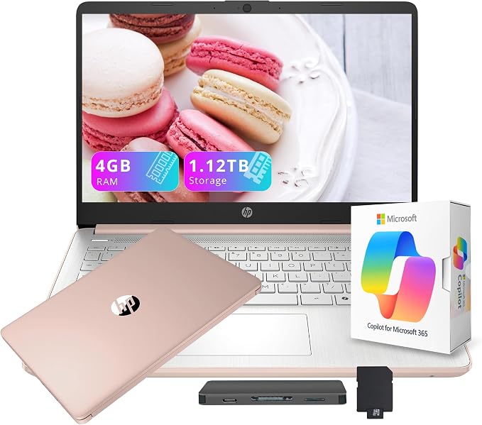 HP Stream 14" HD Laptop with AI Copilot for Student & Business, Intel Processor N150, 4GB RAM, 1.12TB Storage (128GB UFS + 1TB Docking Station), 1 Year Office 365, Wi-Fi 6, Win 11, Pale Rose Gold by HP