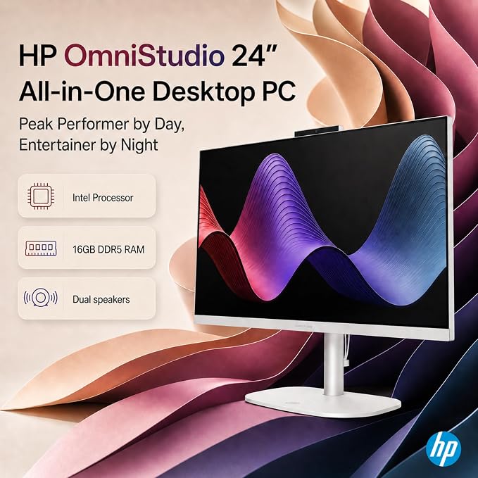 HP OmniStudio 24" Full HD All-in-OneDesktop Computer, 16GB DDR5 RAM, Intel Quad-Cores, 128GB SSD, WiFi6, Keyboard & Mouse, Windows 11 - Image 2
