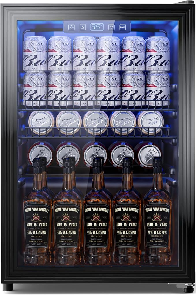 Tehanld 2.5 Cu.Ft Beverage Fridge, Glass Door Mini Fridge, Black, 96 Can | Adjustable Shelves for Wine & Beer, Digital Temp, Holds Up to 96 Cans, Freestanding for Home & Office by Tehanld