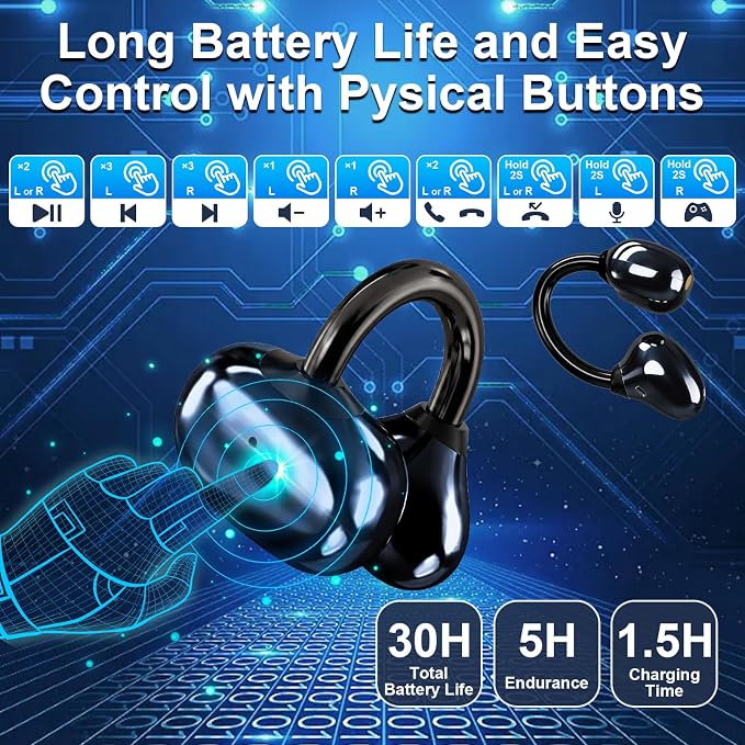 Third-generation Open Headphones, Clip-on Earplugs, True Wireless TWS Bluetooth 6.0 Earclip Earphone with Microphone, Stable to Wear Suitable for Glasses Wearers and Outdoor Sports and Running, Black - Image 7