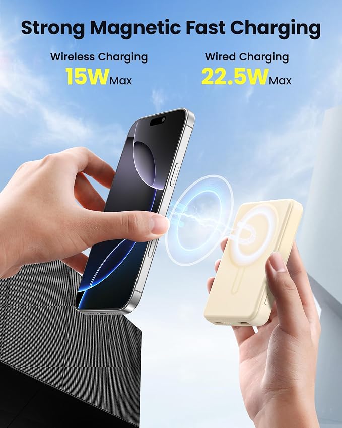 for Magsafe Battery Pack 12000mAh Magnetic Portable Charger Power Bank Wireless Battery Charger Fast Charging for iPhone 16/15/14/13/12 All Series Yellow - Image 2