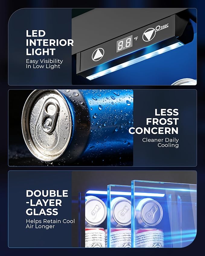 18L Beverage Refrigerator Cooler, 24-Can Mini Fridge with Glass Door | LED Light, 40–61°F Digital Temperature Control, Freestanding Drink Fridge for Soda, Beer, Bedroom, Office & Home Bar - Image 5
