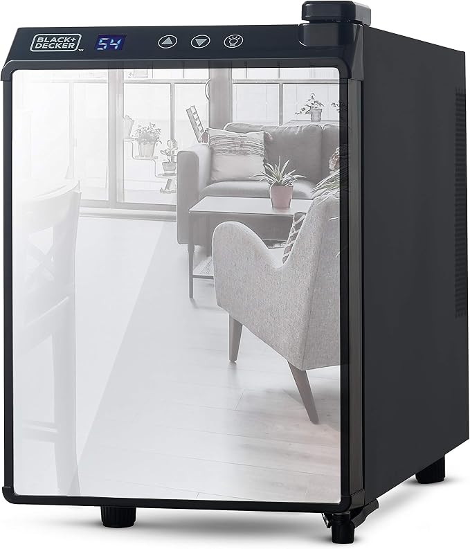 BLACK+DECKER 6-Bottle Thermoelectric Wine Chiller, BD60316, Mirrored Door | Thermoelectric Wine Cooler with Temperature Control, 6 Bottle Fridge for Reds, Whites and More, LED Display, Chrome Racks by Unknown