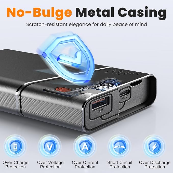 Aaoyun Portable Charger Power Bank, 20000mAh 22.5W PD Fast Charging Powerbank with Built-in USB C Cable, External Phone Battery Pack for iPhone 17/16/15 Samsung S24 Android etc - Image 5