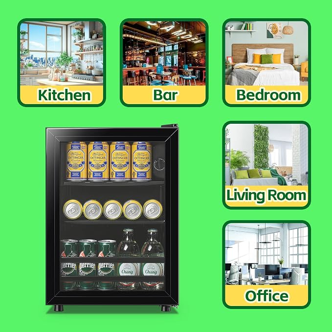Beverage Refrigerator Cooler 1.3 Cu.Ft 45 Can Mini Small Fridge Black | Large Capacity with Glass Door, Adjustable Shelves for Soda Beer Wine, Perfect for Home Bar Office - Image 9