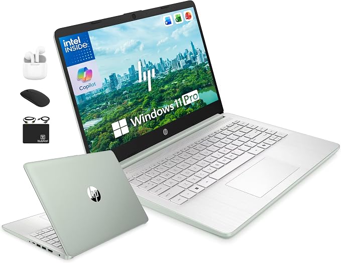HP 14" Laptop Computer for 2026 Student Business Productivity, MS Office & Win 11 Pro, Copilot AI, Intel 4-Core CPU, 4GB DDR5 RAM, 628GB Storage (128GB UFS+500GB Ext), Wi-Fi 6, HubxcelAddon, Green by Unknown