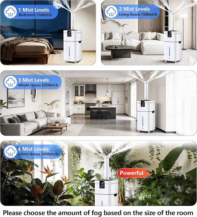 30L/7.93Gal Humidifier Large Room 4200 ft², Supersized Cool Mist, 120H Quiet Humidifiers for Bedroom, 3000mL/h Mist Output, Touch/Remote Control, Humidifiers for Home, Whole House, Plant, White - Image 5