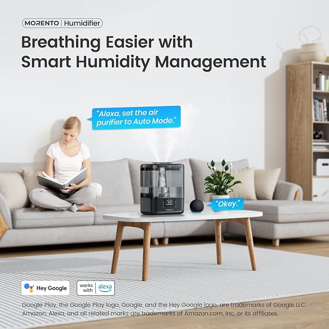 Smart Humidifiers for Bedroom Large Room Home, 6L Cool Mist Top Fill Humidifier with Essential Oil Diffuser, Smart App & Voice Control, for Nursery & Plants, Black, 1 Pack + 7 Color NightLight - Image 3