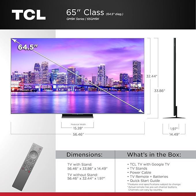 TCL 65 Inch Class QM9K Series | Mini LED QLED 4K | 65QM9K, Latest Model | 144HZ Peak Brightness & Contrast Dolby Vision | Up to LD6K Precise Dimming | AI Smart Google TV | Dolby Atmos Bang & Olufsen - Image 2