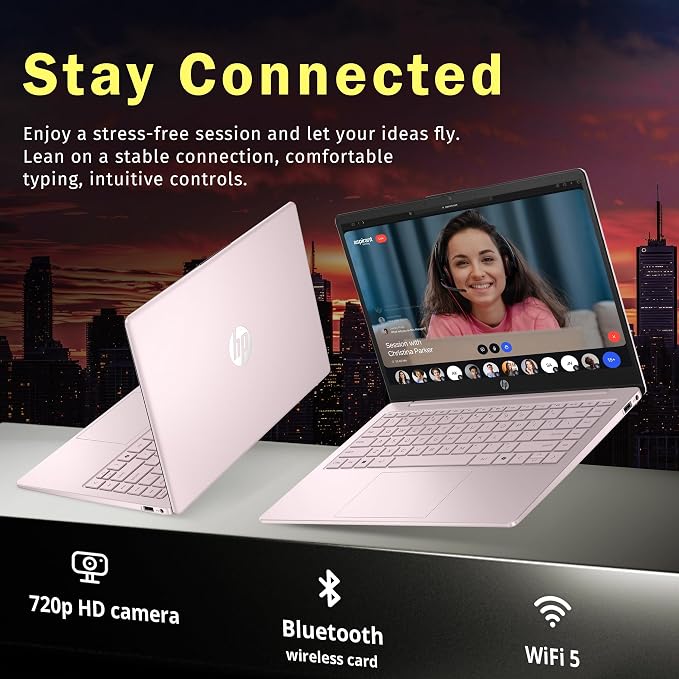 HP Flagship 14" HD Student&Business Laptop, Intel N150 CPU, 16GB RAM, 128GB UFS, Webcam, Bluetooth, Win 11s, Pink (Renewed) - Image 4