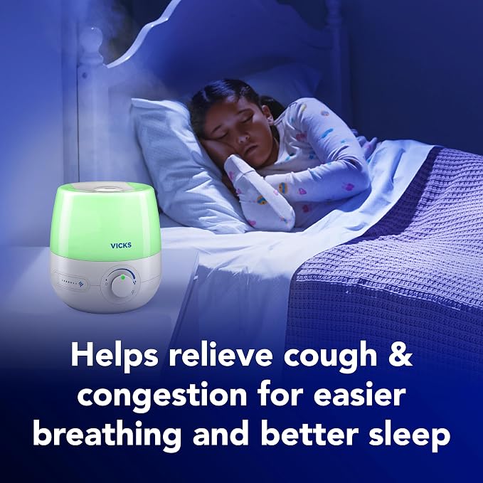 Vicks NaturalCare Cool Mist Ultrasonic Humidifier, Small Room Humidifier for Bedroom, Diffuser with Nighttime Light, Works with Vicks VapoPads, White - Image 7