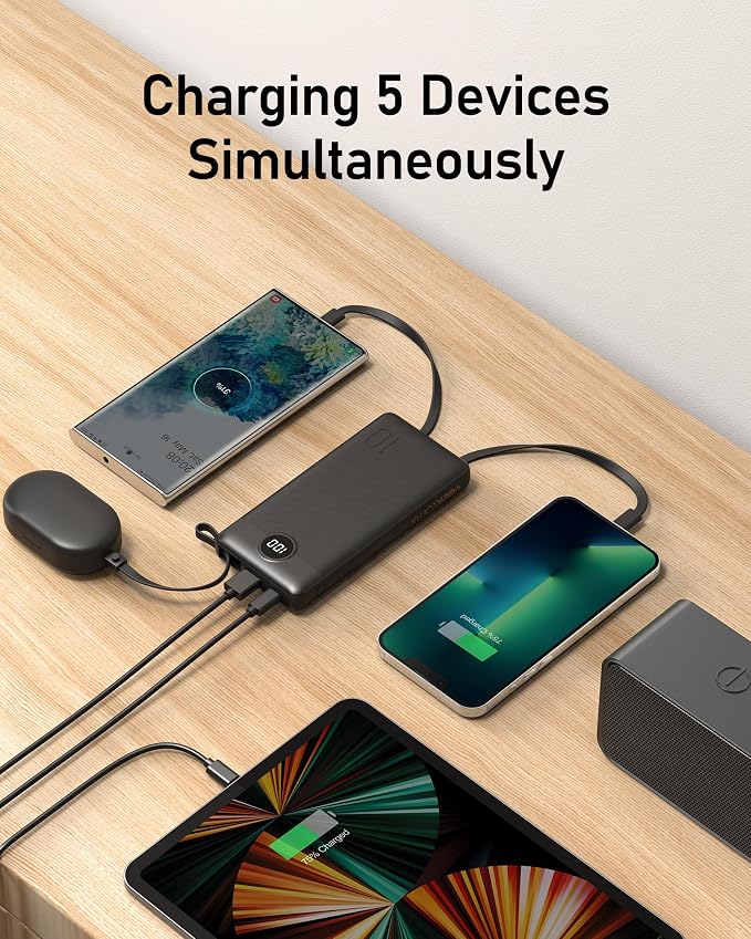 VEEKTOMX Portable Charger Built-in Cables,10000mAh Power Bank for iPhone,Fast Charge USB C Battery Pack Travel Essentials Powerbank Compatible with iPhone 17/16/15/14, Samsung S25/24, Android, etc - Image 5