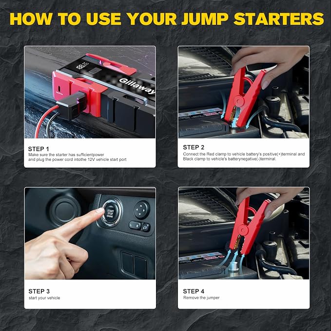 001B 3000A Car Jump Starter Battery Pack (Up to 9.0L Gas and 7.0L Diesel Engine), 12V Car Charger Jump Starter Portable Battery Jump Starter with Power Bank - Image 6