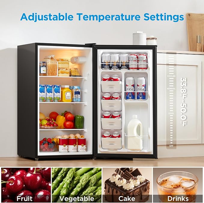 Midea 3.3 Cu.ft Compact Fridge, Energy Star Certified, Low Noise for Office | Adjustable Thermostat, Reversible Door,Ideal for Dorm, Office, Black - Image 3