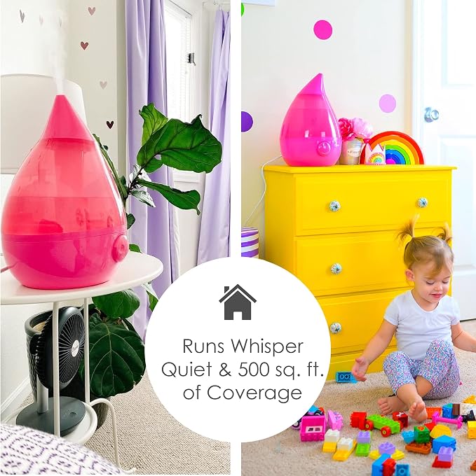 Crane Ultrasonic Humidifiers for Bedroom and Office, 1 Gallon Cool Mist Air Humidifier for Large Room and Home, Humidifier Filters Optional, Pink - Image 4
