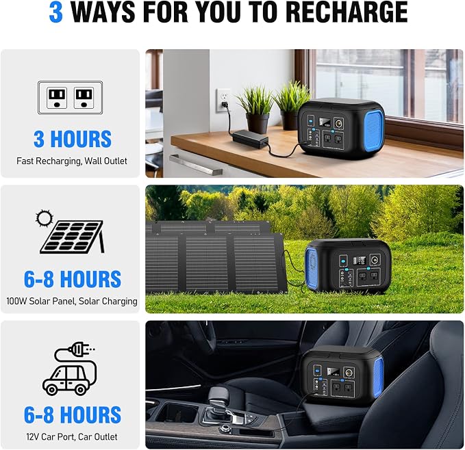 Portable Power Station 600W Power Bank 296Wh Solar Generator Lithium Battery Portable Generator Fast Charging with LED Light Battery Pack 9 Outputs Power Supply for Home Camping Emergency Backup - Image 5
