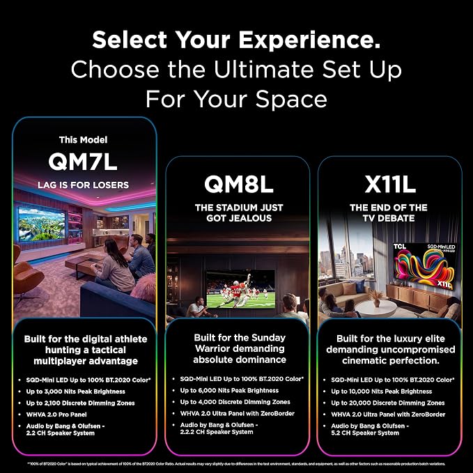TCL 98 Inch Class QM7L Series | SQD-Mini-LED QLED Smart TV | 98QM7L, 2026 Model | 144Hz | Ultimate Color Ultra Brightness & Contrast | Google AI Bang & Olufsen | Voice Gaming Streaming Television - Image 4