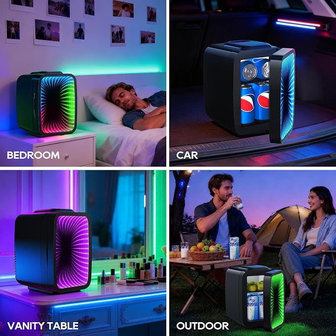 BEICHEN Mini Fridge 4L/6 Can With APP Light Controller for Gaming Room | 4L compact design| APP-controlled customized gaming light | Silent & energy-saving | AC/DC for home & auto |Black - Image 6