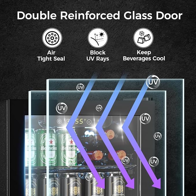 COWSAR 2.65 Cu.ft Wine Fridge, ETL Approved Beverage Refrigerator 95 Can Quiet Freestanding Mini Wine Cooler Clear Front Glass Door, Quiet Operation, Adjust Temperature for Home Bar, Drink Fridge - Image 5
