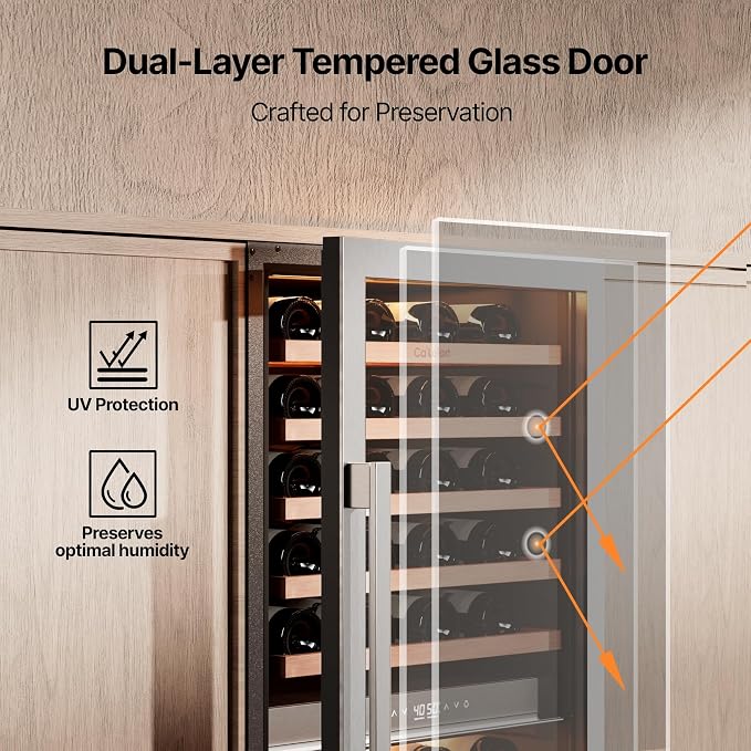 Ca'Lefort 24 Inch Dual Zone Wine Fridge, 90 Bottle Built-In Wine Cooler | 55-Inch Tall Wine Cellar, Quiet Inverter Compressor, Precise 40-65°F Temperature Control, Glide-Out Shelves & Storage Drawer - Image 4