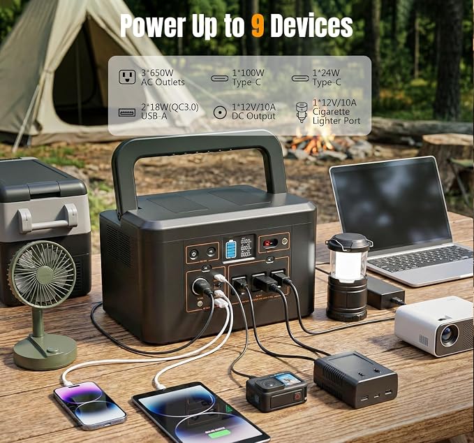 Portable Power Station 650W (1200W Peak), 576Wh Solar Generator, LiFePO4 Battery 3.5 Hour Fast Charging, Solar Generator for Home & Emergency Backup, Hurricane, CPAP (Solar Optional) - Image 4