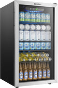 EUHOMY Beverage Refrigerator and Cooler, 128 Can Mini fridge with Glass Door, Small Refrigerator with Removable Shelves for Soda Beer or Wine, Perfect for Home/Bar/Office, Silver by EUHOMY