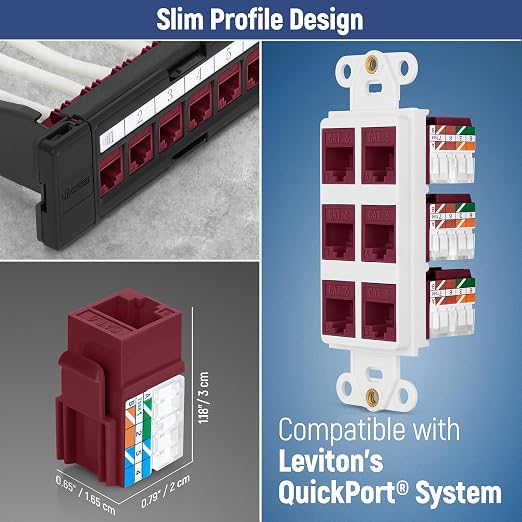 Everest 90° Angled RJ45 Cat6A Keystone Jacks 10-Pack in Red - Image 6