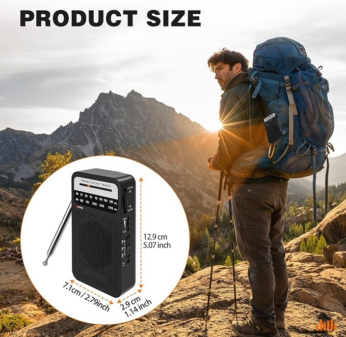 Portable Radio AM FM with Best Reception, Goodes Transistor Radio with Loud Speaker, 2AA Battery Operated, Headphone Jack for Indoor, Outdoor and Emergency Use-Black - Image 6